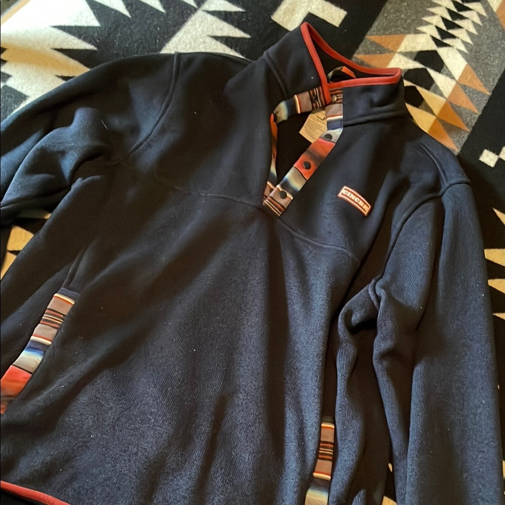 Black Pullover with Multicolor Trim